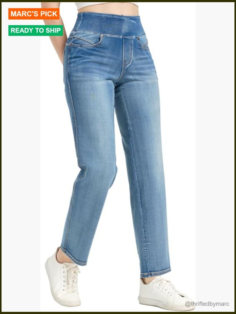 High Waisted Straight Leg Jeans Tummy Control Stretchy Denim Pants